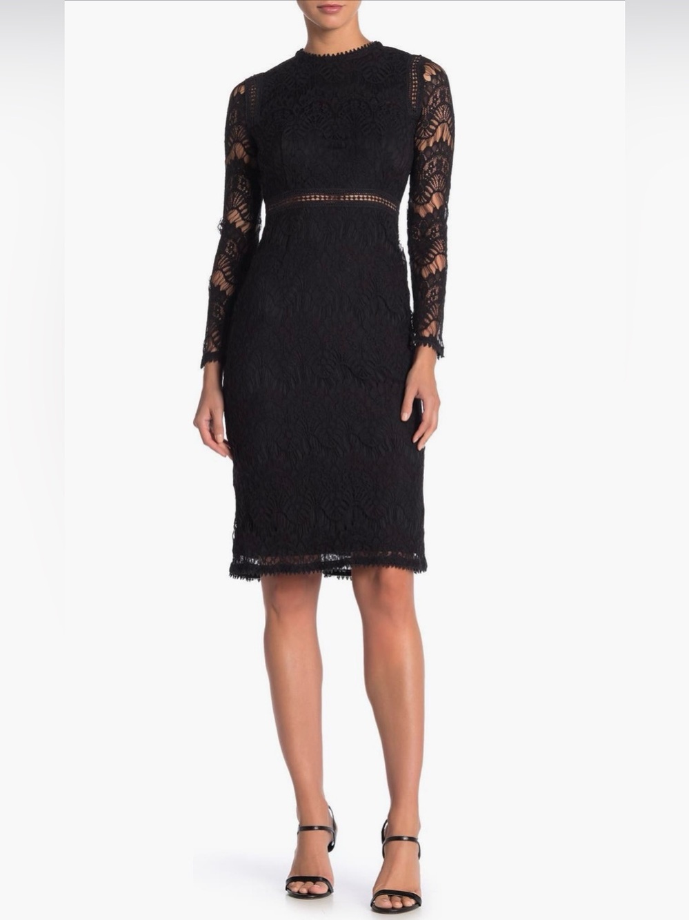 NEW Love by Design Black Lace Long Sleeve Midi Dress XS